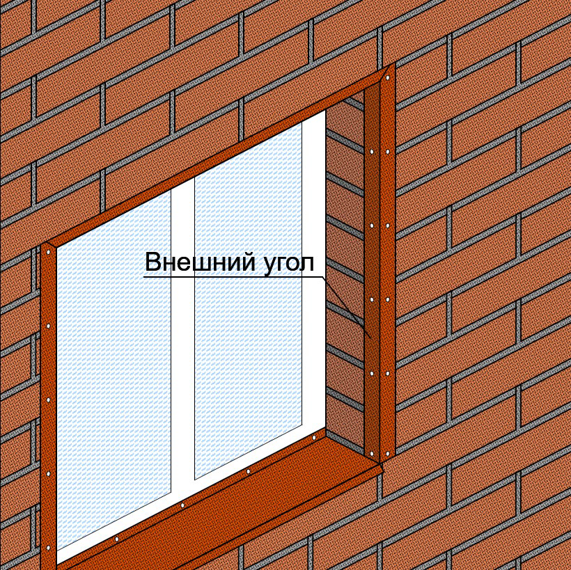 Обрамление оконного проёма при помощи внешнего угла (тип 2, таблица 2) klinker